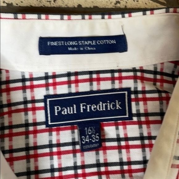 Paul Fredrick Button Down Casual Dress Red Plaid Men's Shirt 16.5 34-35 - Picture 8 of 8